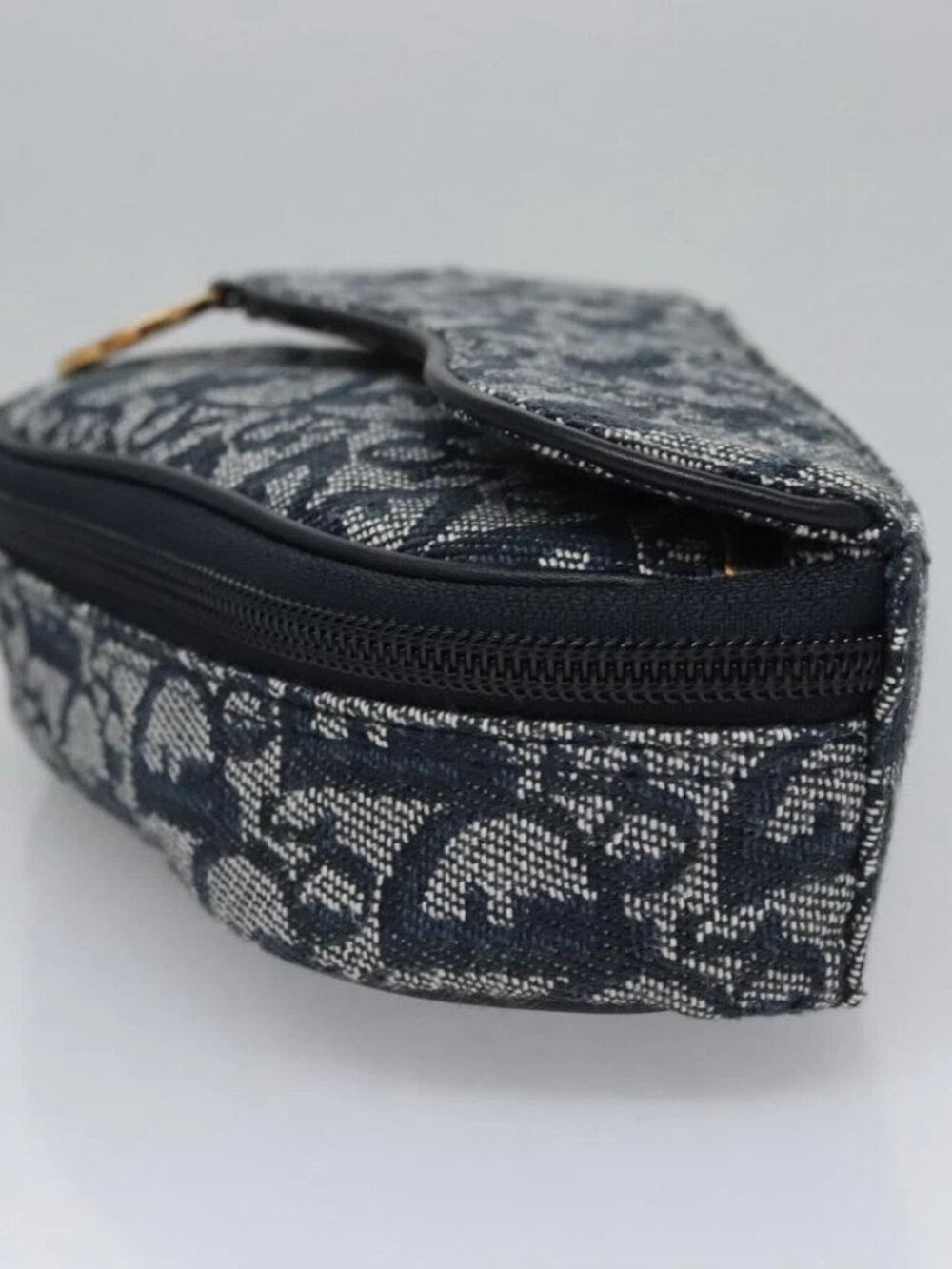 Christian Dior Trotter Canvas Saddle Pouch Navy Gold Auth - Picture 4 of 16